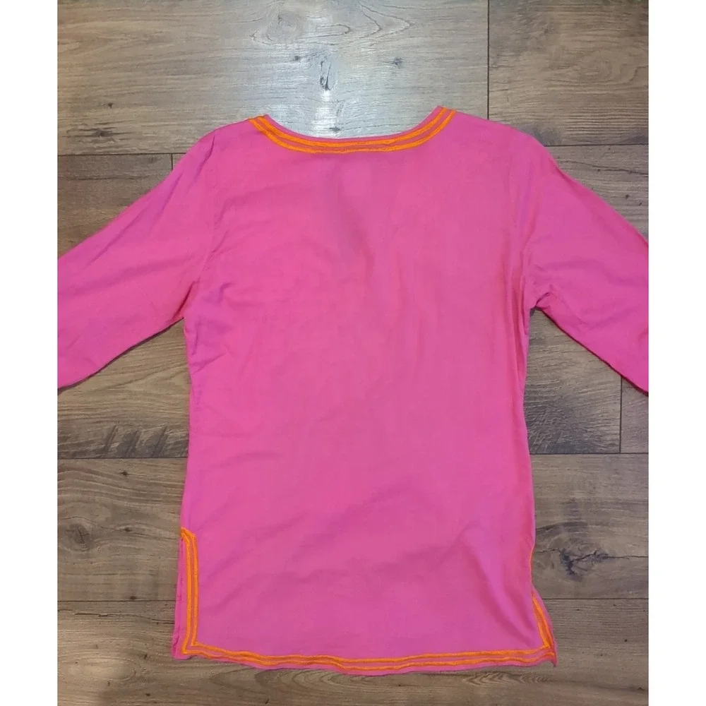 Gretchen Scott‎ Womens XS 3/4 Sleeve Coral The Reef Embroidered Tunic